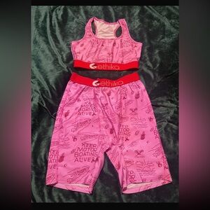 NWOT Ethika Pink Graphic Tank and Shorts Set with Red Accents